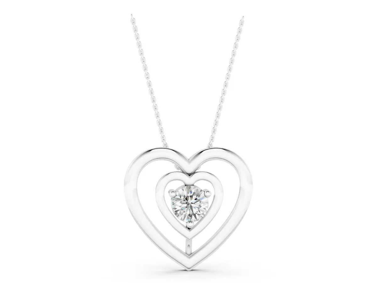 Heart Prong Round Diamond Pendant White gold