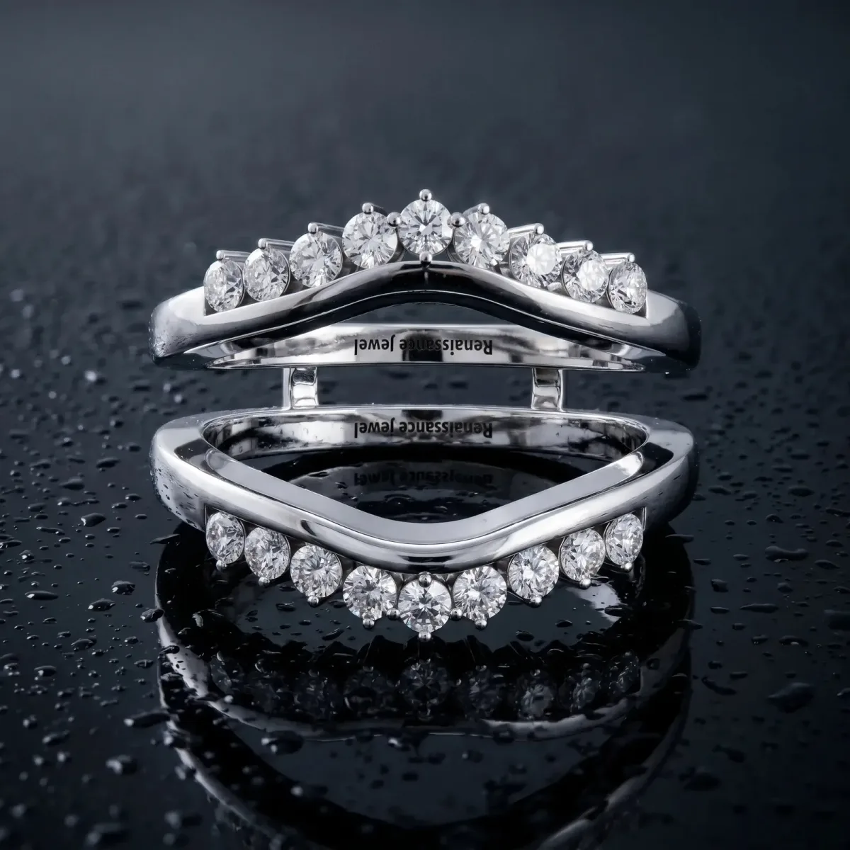 Round Diamond Chevron Contour Band with Prong Setting Silver