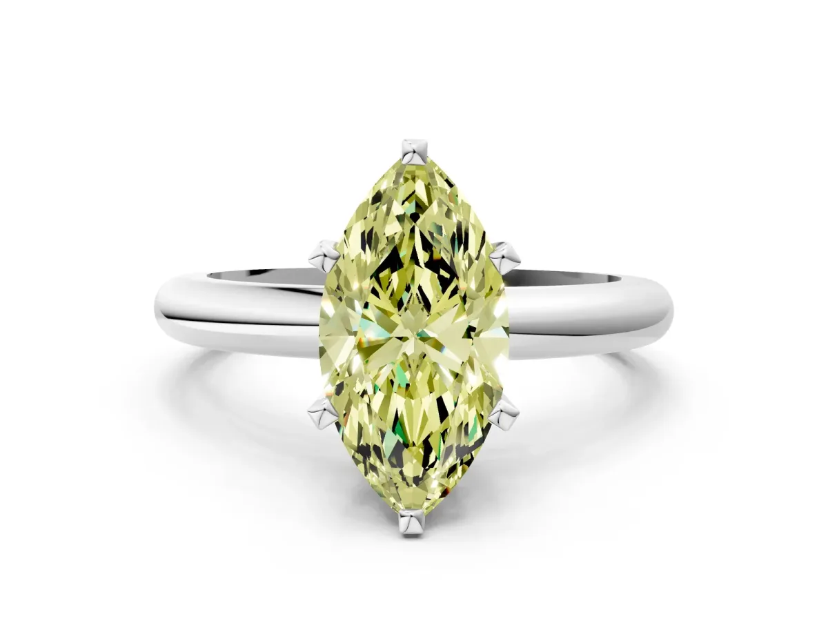 Fancy Yellow Marquise Cut Diamond Solitaire Engagement Ring with Round Band and Four-Prong Setting Silver