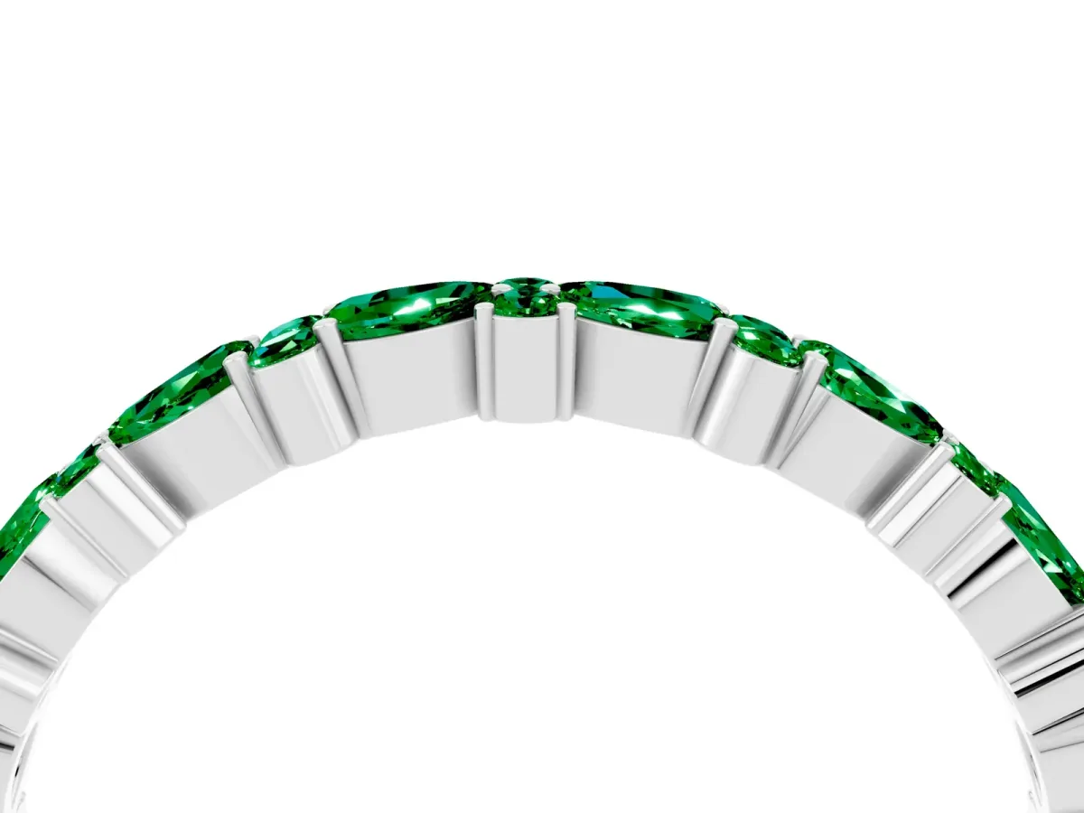 Pear and Round Emerald Wedding Band Platinum
