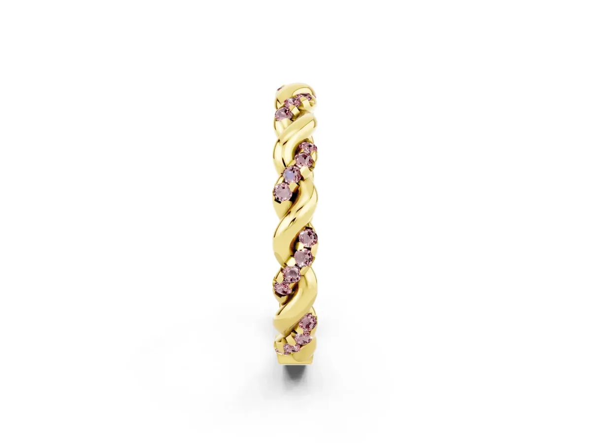 Twisted Pavé Round Morganite Eternity Band Yellow gold