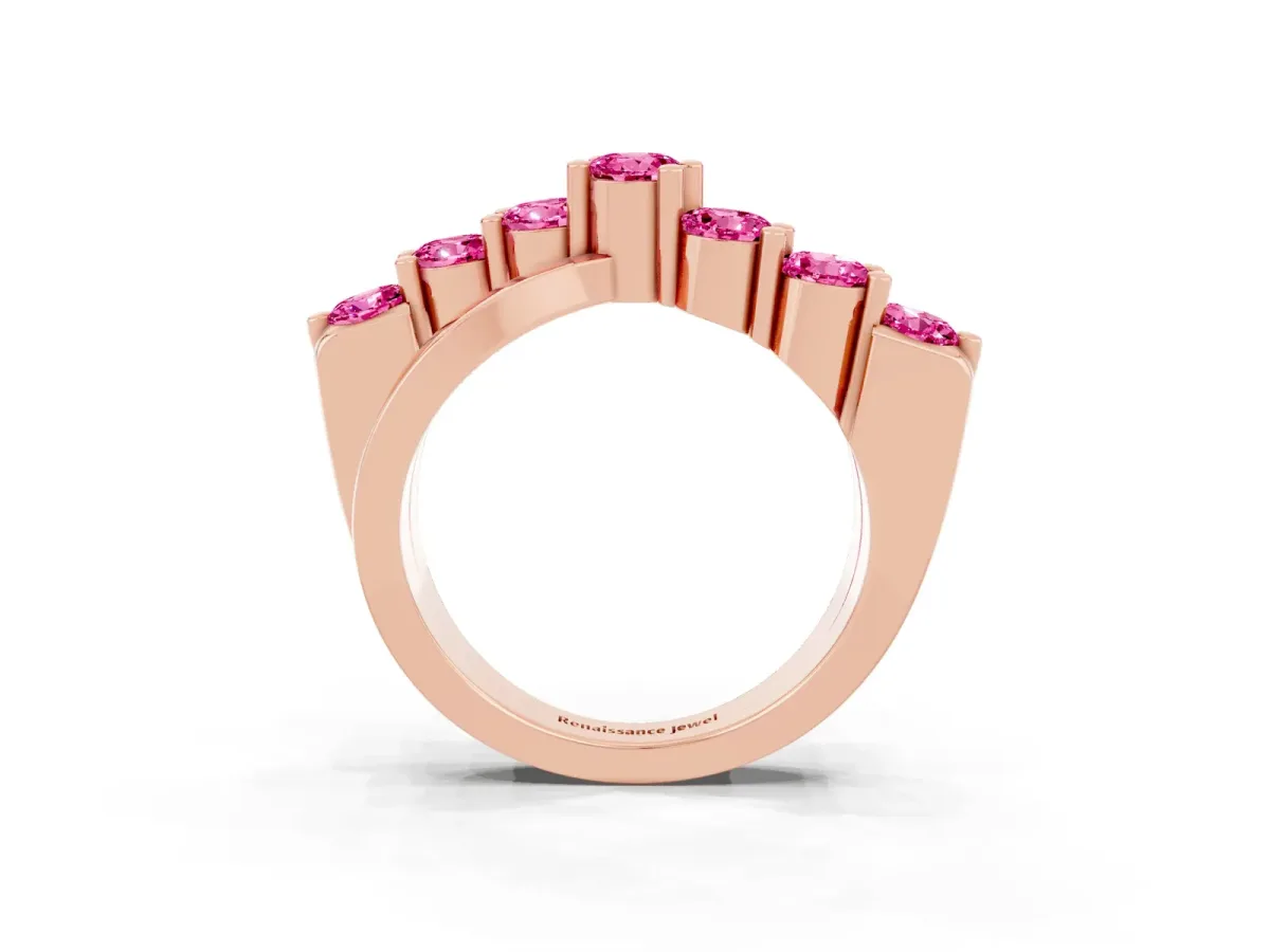 Round Pink Sapphire Prong-Set Crossover Band Rose gold