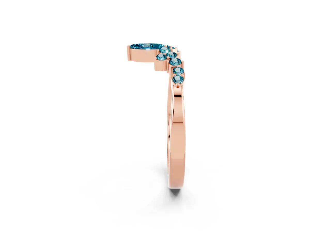 Marquise and Round Blue Topaz Chevron Band with Prong Setting Rose gold