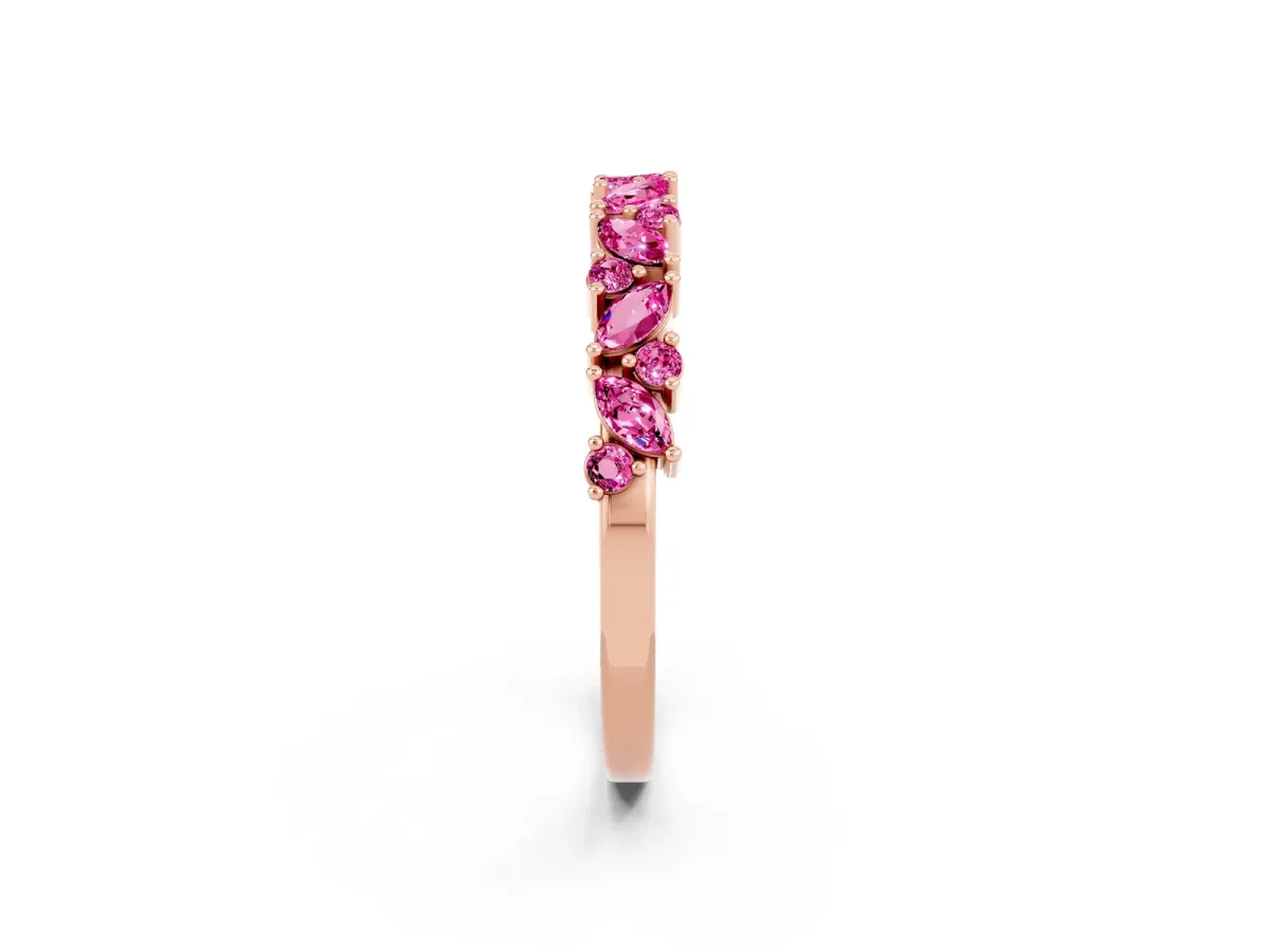 Marquise and Round Pink Sapphire Vine Eternity Band with Prong Setting Rose gold