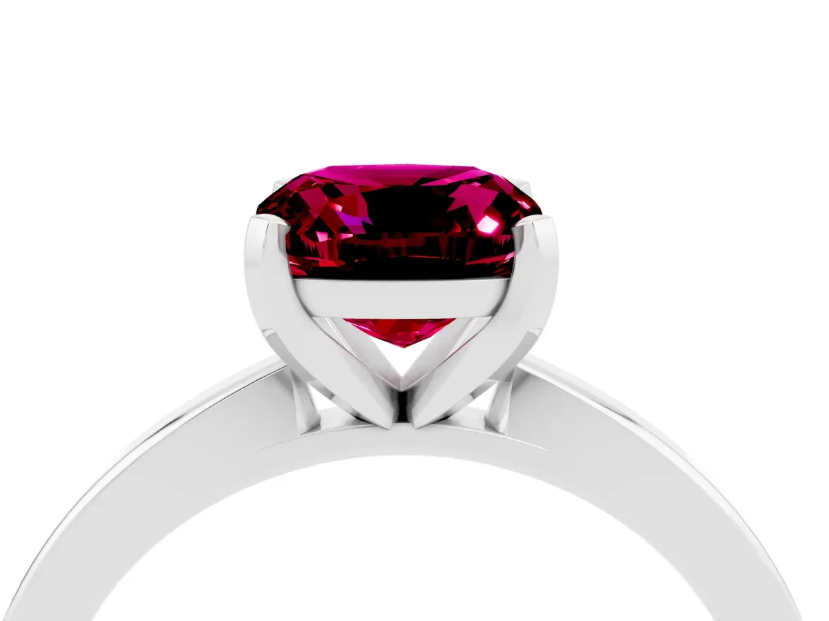Cushion Cut Garnet Solitaire Engagement Ring with Classic Band and Four-Prong Setting Silver