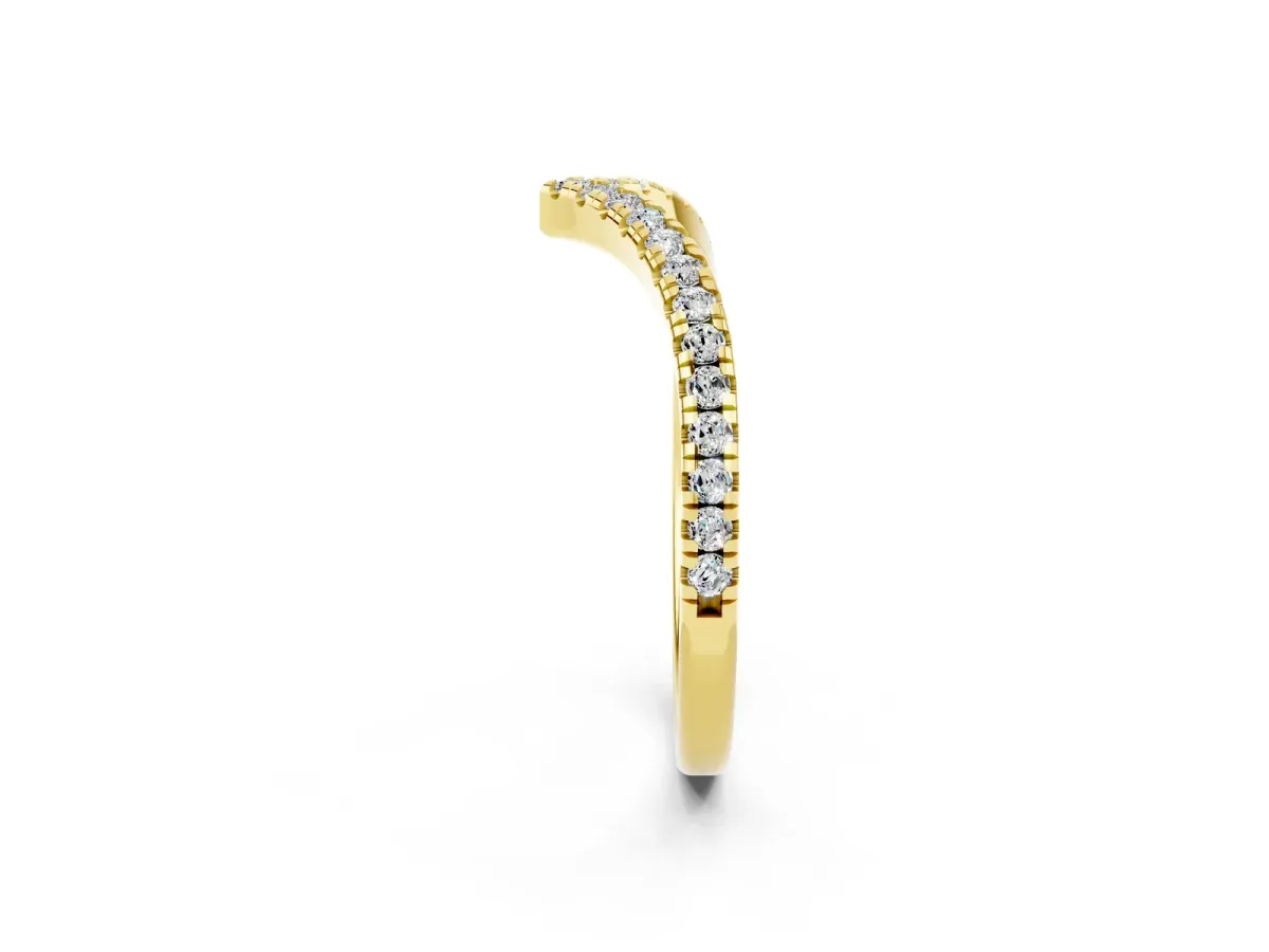 Pavé Round Moissanite V-Shaped Chevron Band with Shared Prong Setting Yellow gold