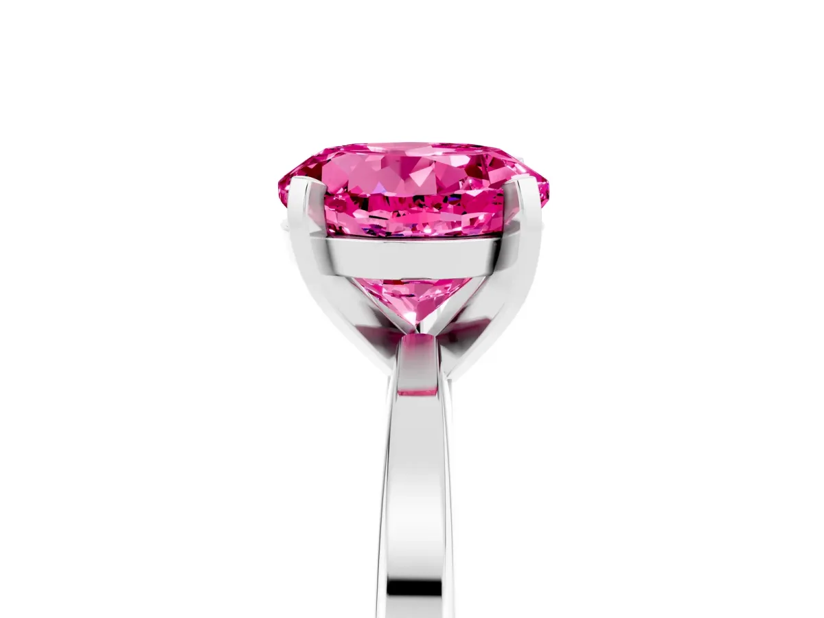 Round Cut Pink Sapphire Solitaire Engagement Ring with Classic Band and Four-Prong Setting Platinum