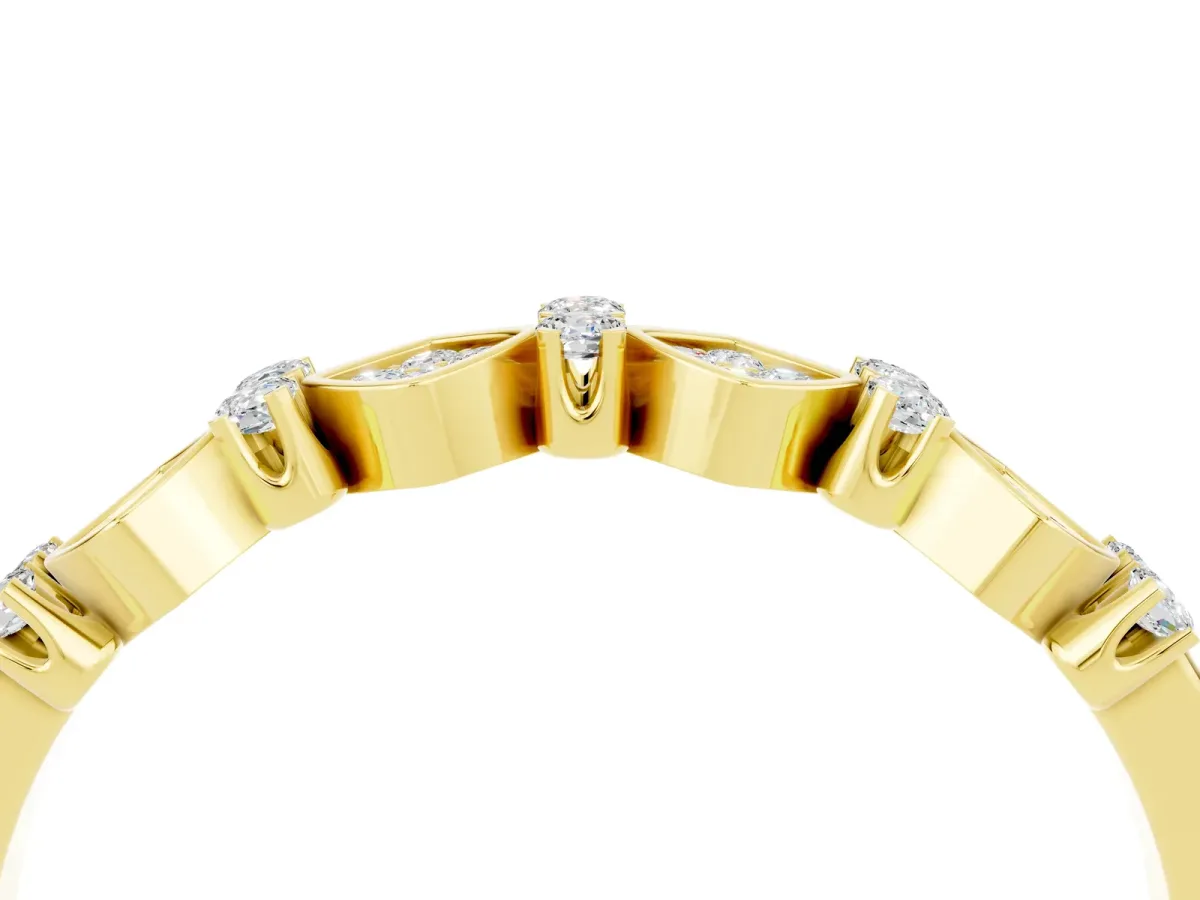 Pavé Cushion Moissanite Cluster Eternity Band with Prong Setting Yellow gold