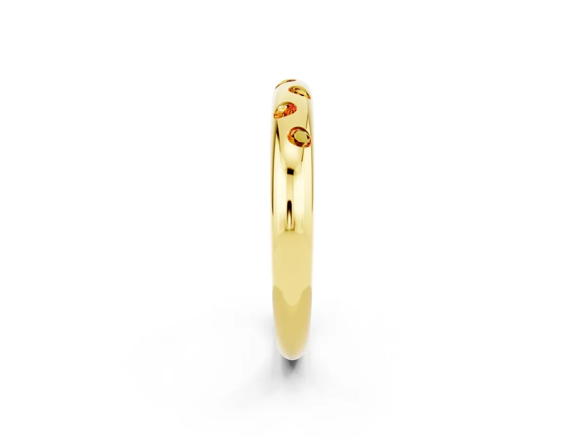 Round Citrine Flush-Set Comfort Fit Band Yellow gold