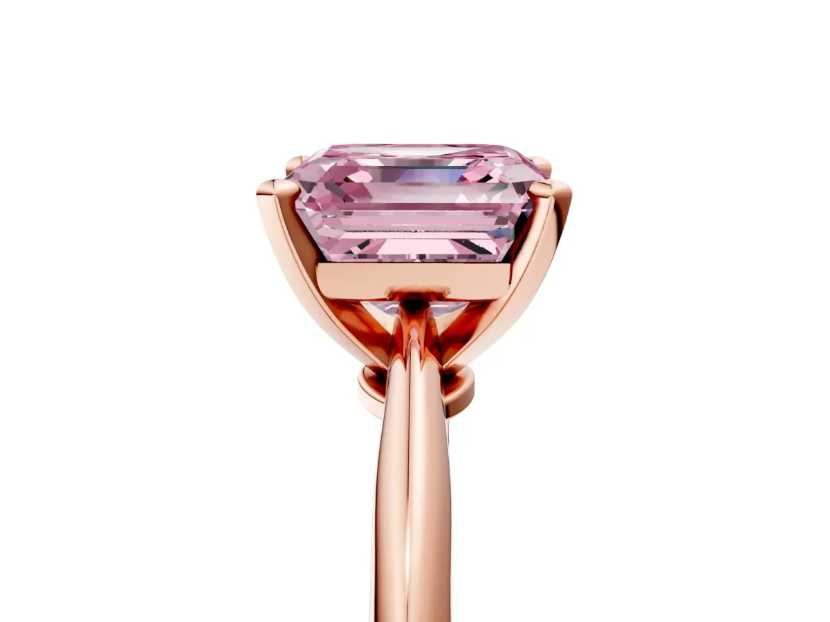 Fancy Pink Asscher Cut Diamond Solitaire Engagement Ring with Classic Band and Four-Prong Setting Rose gold