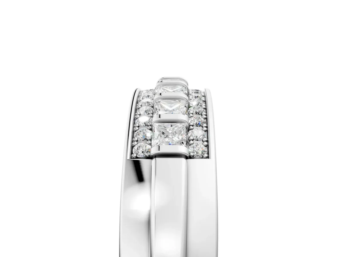 Bar-Set Princess Cut Diamond Pavé Band White gold