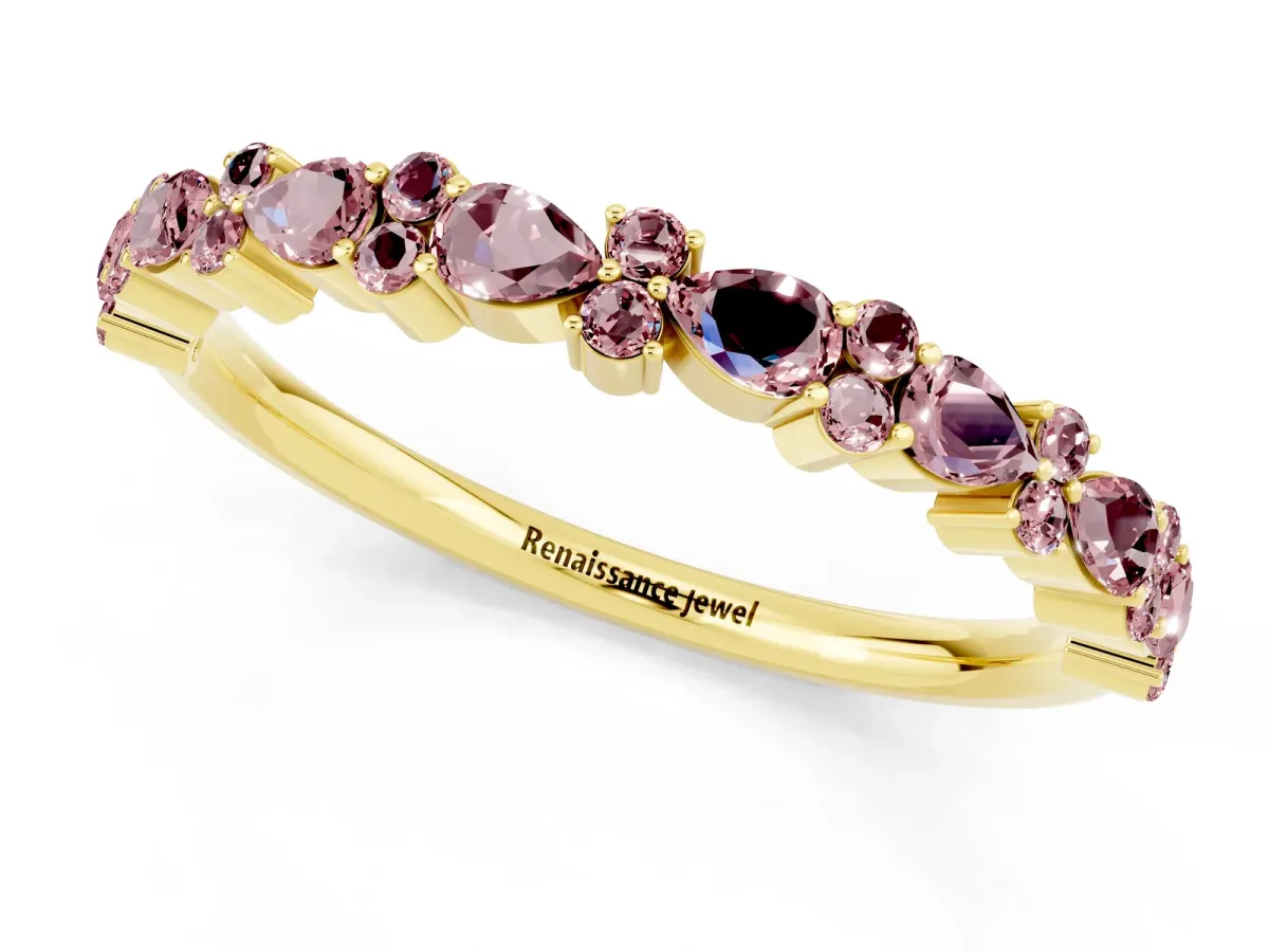 Pear and Round Morganite Wedding Band Yellow gold