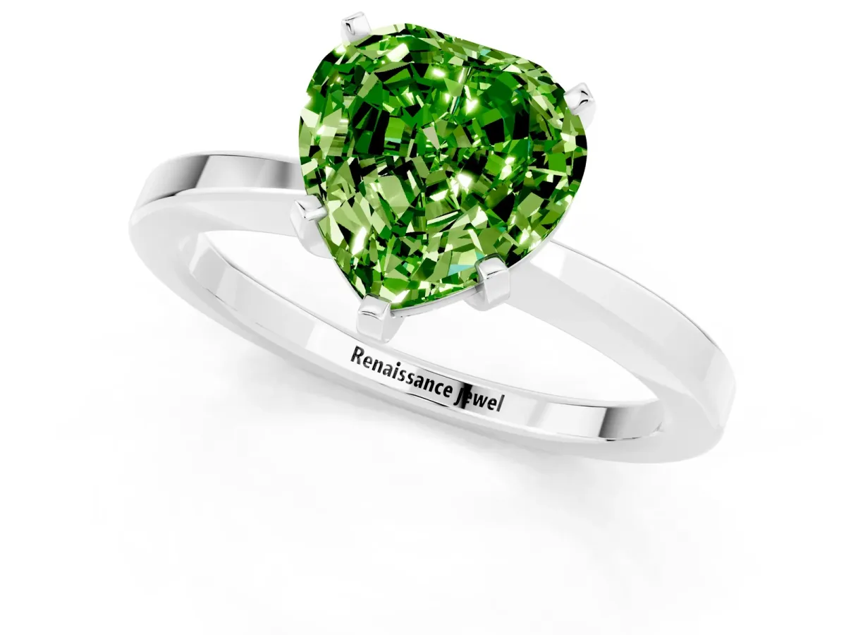 Heart Cut Peridot Solitaire Engagement Ring with Classic Band and Four-Prong Setting Platinum