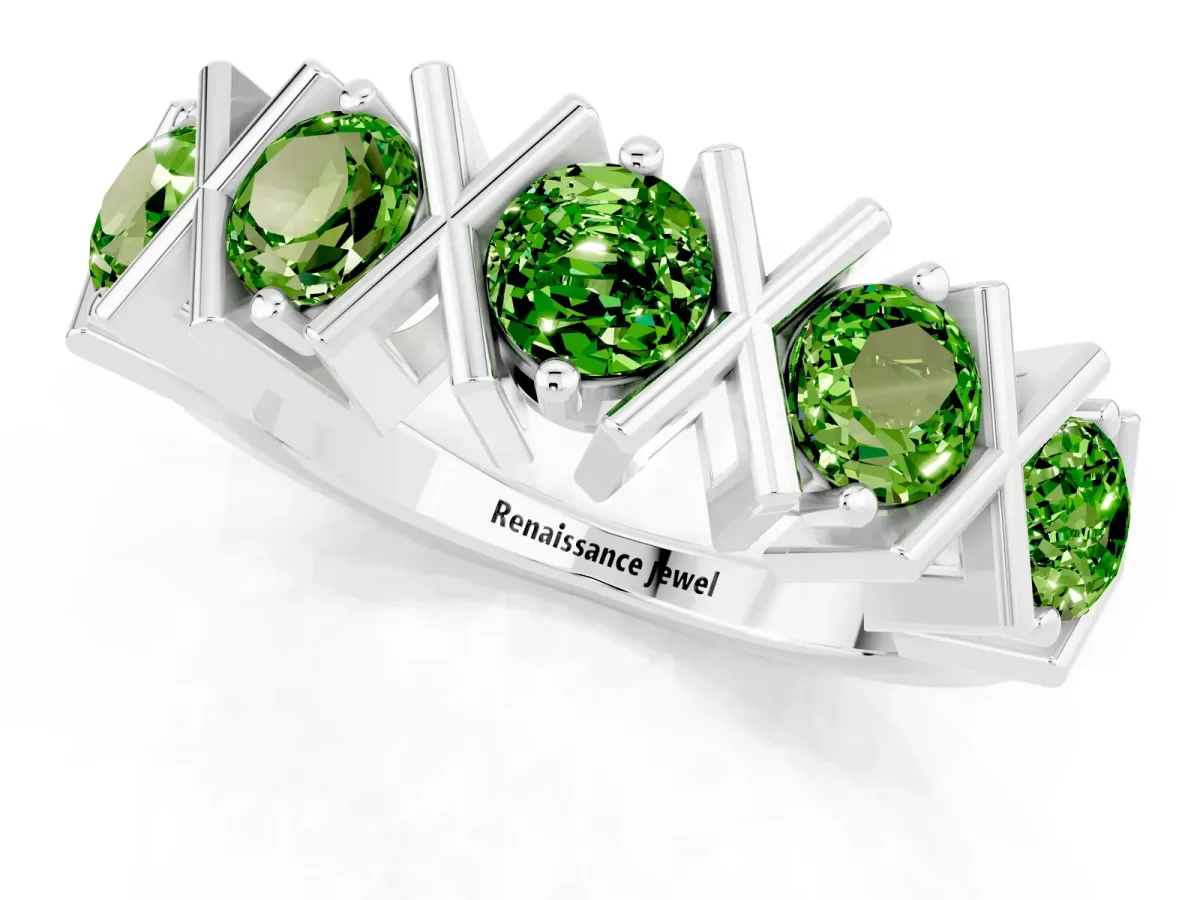 Round Peridot Channel Set Band with X-Prong Detail Platinum
