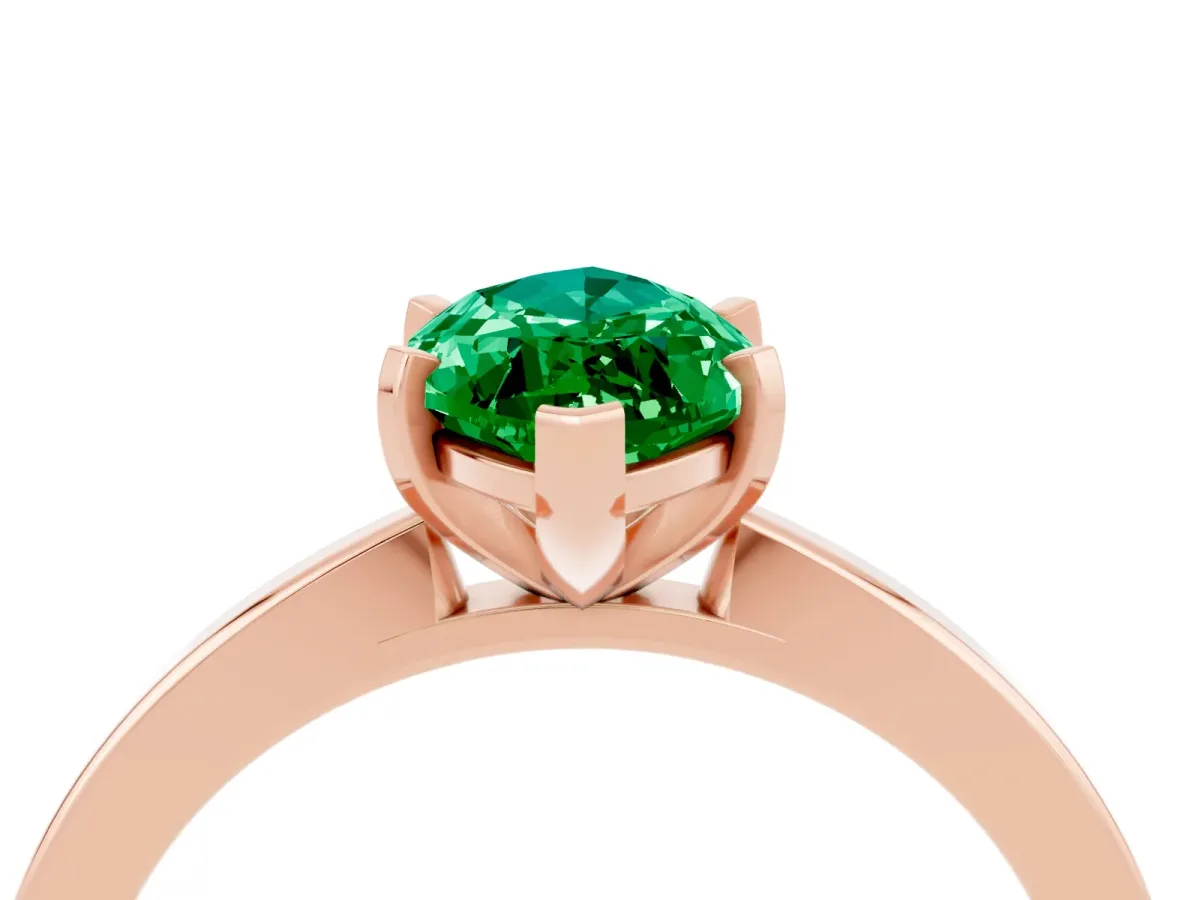 Marquise Cut Emerald Solitaire Engagement Ring with Classic Band and Four-Prong Setting Rose gold