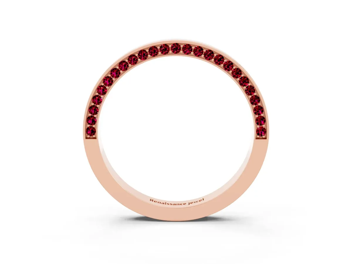 Pavé Round Garnet Channel Set Band Rose gold