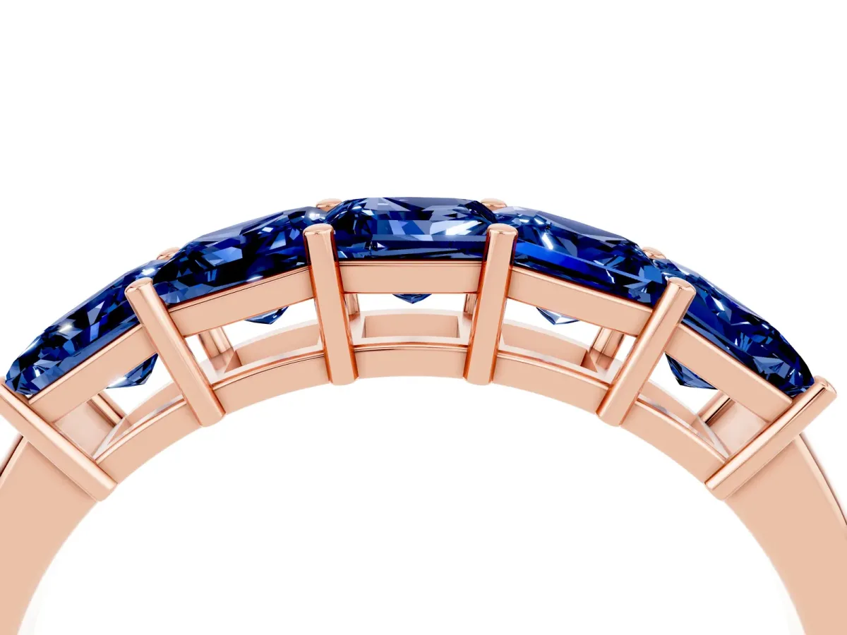 Princess Cut Five-Stone Blue Sapphire Band with Prong Setting Rose gold