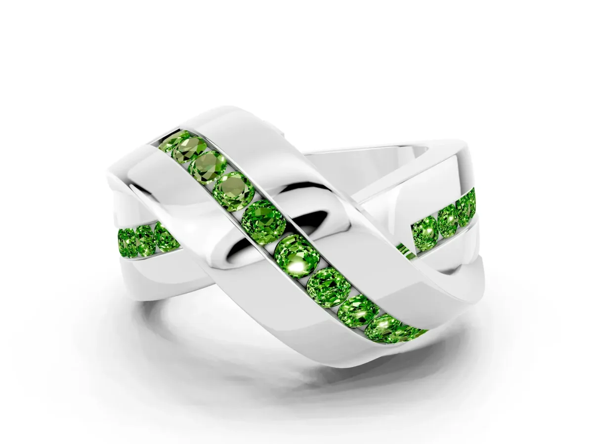 Pavé Round Peridot Crossover Band with Channel Setting White gold