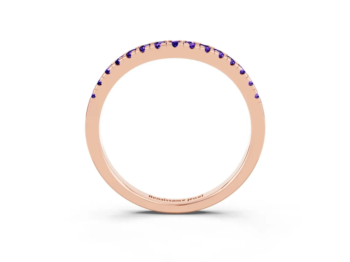 Tanzanite Pavé Curved Wedding Band Rose gold