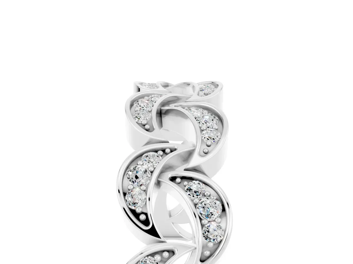 Pavé Round Moissanite Interlocking Eternity Band with Bezel Prong Setting Silver