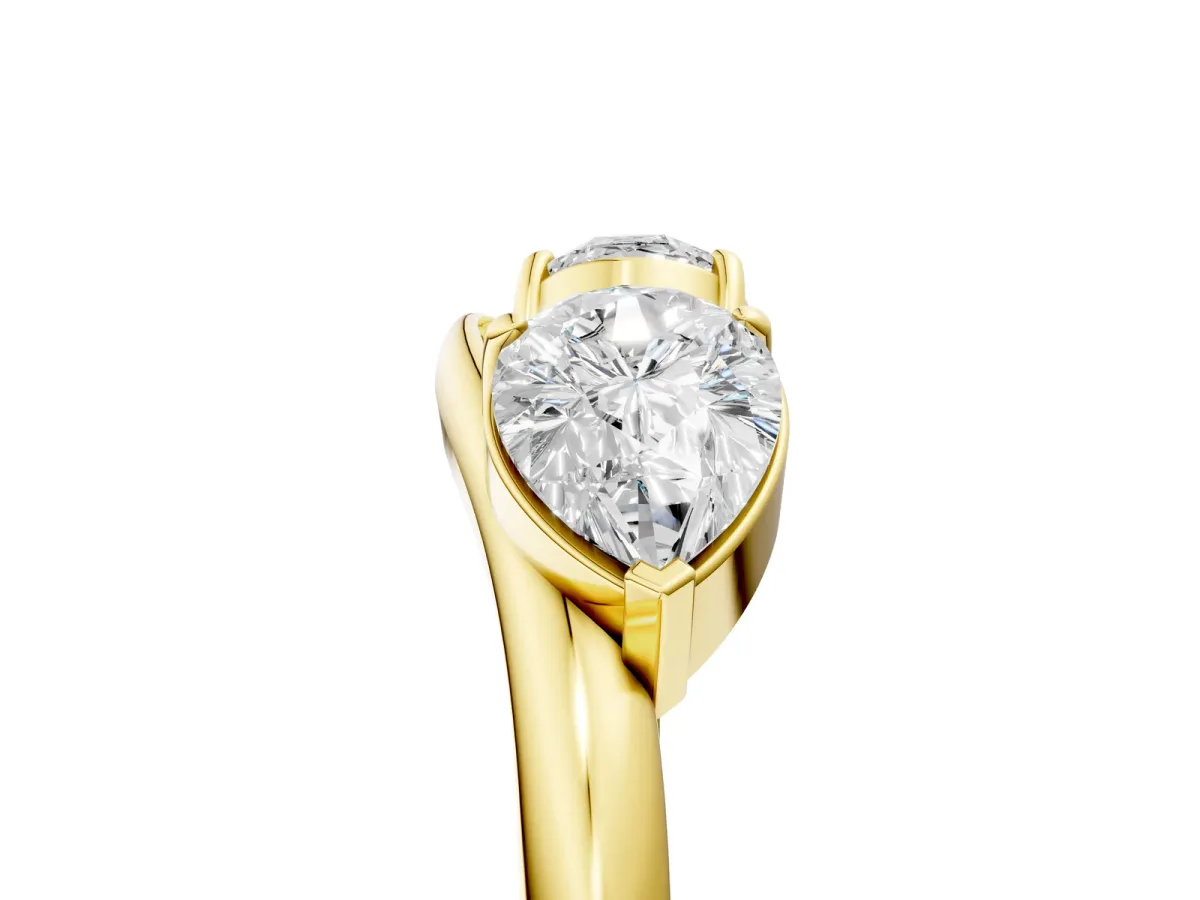 Two-Stone Pear Diamond Bypass Ring with Prong Setting Yellow gold