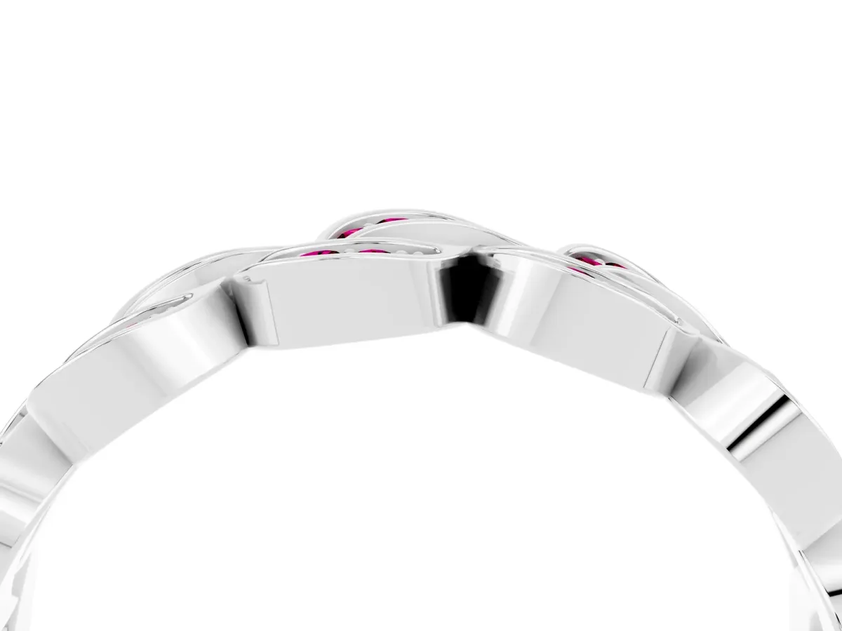 Pavé Round Garnet Interlocking Eternity Band with Bezel Prong Setting Platinum