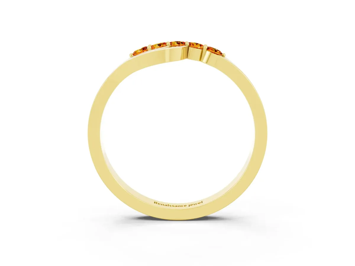 Five-Stone Round Citrine Crossover Band with Prong Setting Yellow gold
