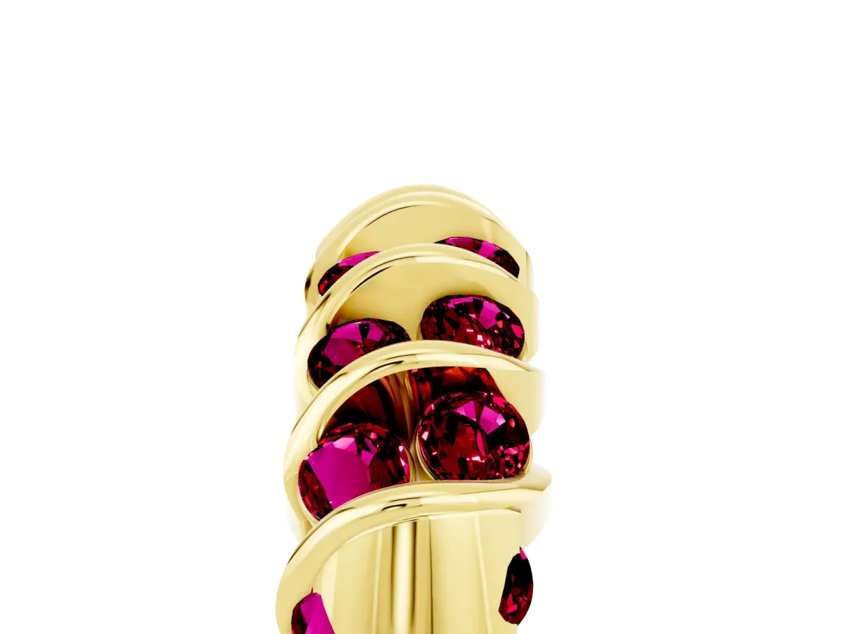 Channel Set Round Garnet Multi-Row Band Yellow gold