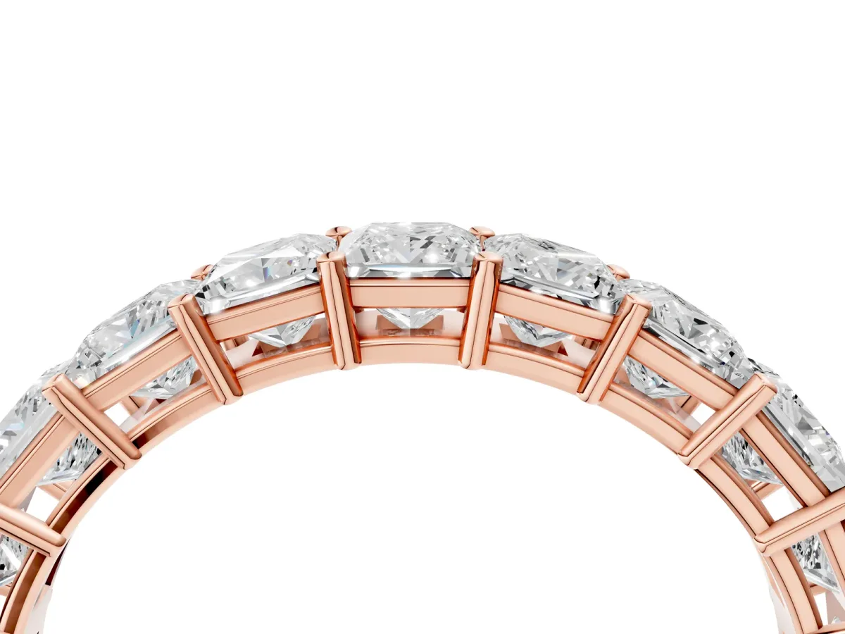 Princess Cut Half Eternity Band with Shared Prong Setting Rose gold