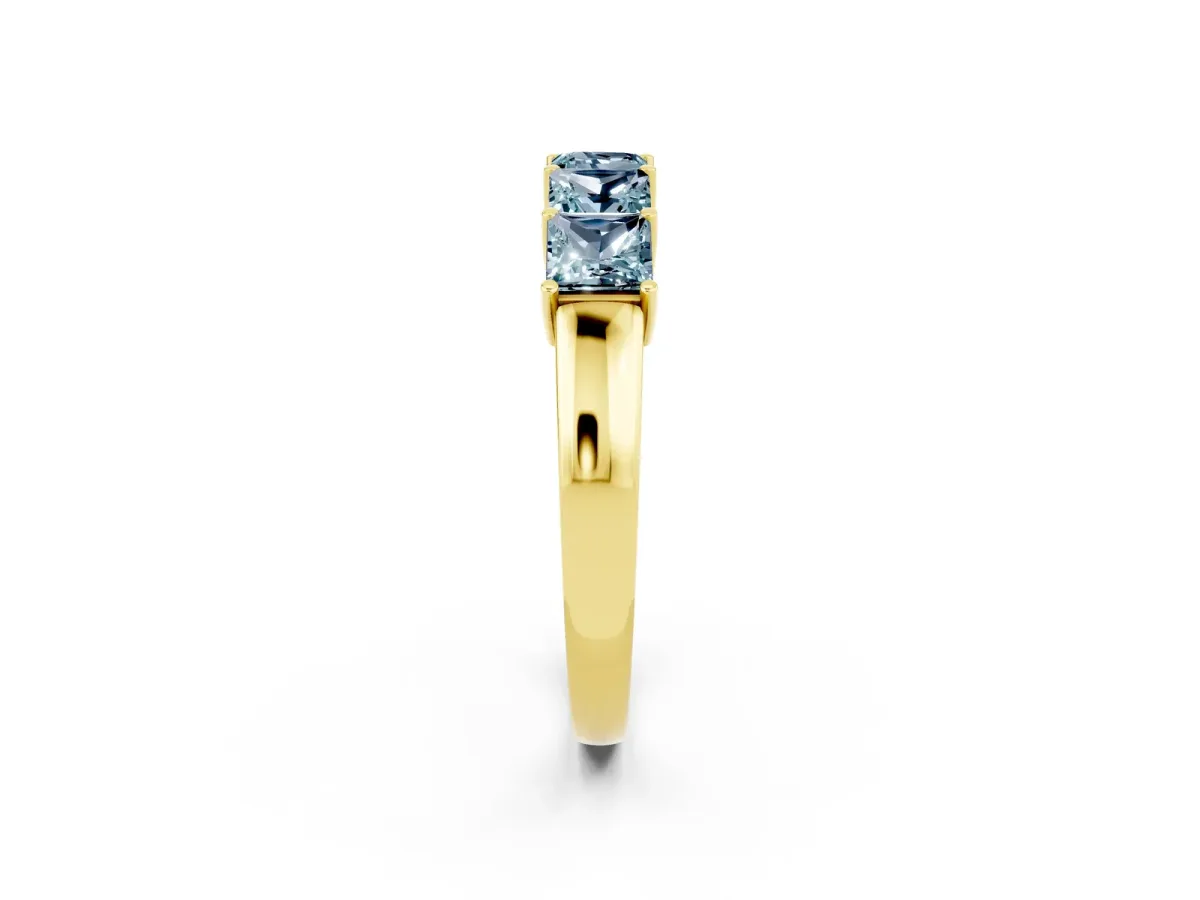 Princess Cut Five-Stone Aquamarine Band with Prong Setting Yellow gold