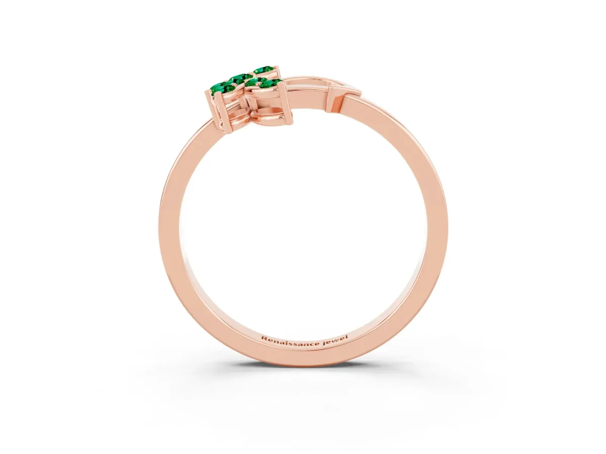 Marquise Emerald Cluster Bypass Ring with Prong Setting Rose gold