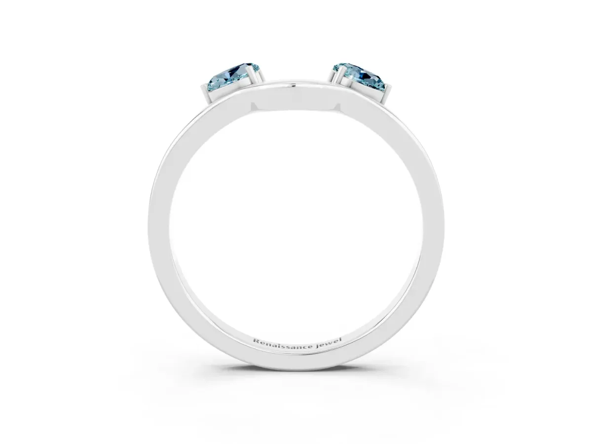 Dual Round Aquamarine Open Band Ring with Prong Setting Silver