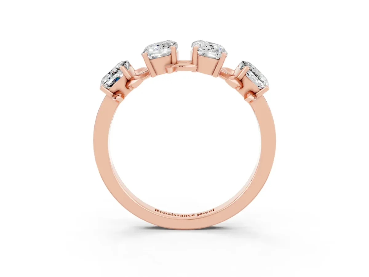 Emerald Cut Moissanite Prong-Set Half Eternity Band Rose gold