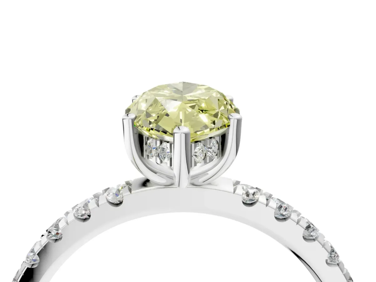 Fancy Yellow Marquise Cut Diamond Pave Band Solitaire Ring with Round and Prong Setting Silver