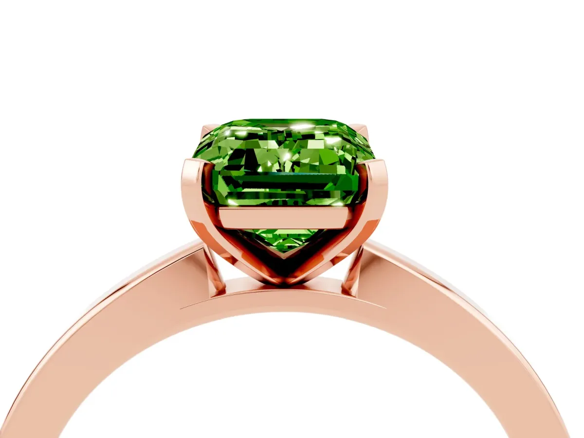 Emerald Cut Peridot Solitaire Engagement Ring with Classic Band and Four-Prong Setting Rose gold