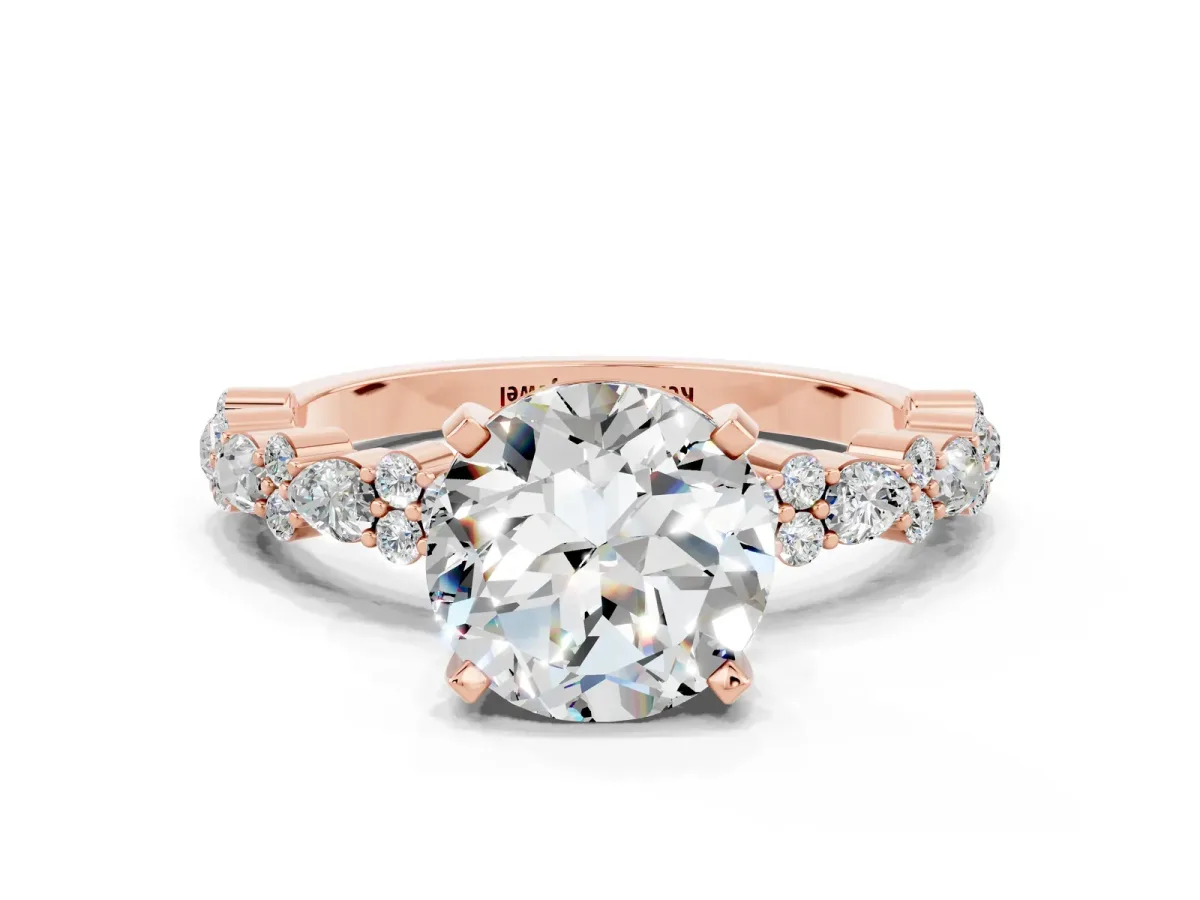 Round Cut Moissanite Side Stone Solitaire Ring with Round and Four-Prong Setting Rose gold