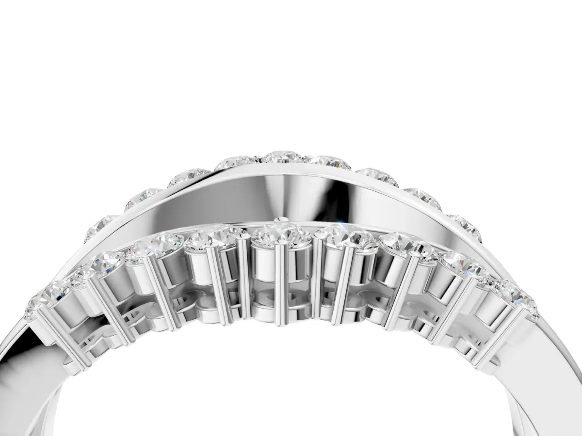 Round Diamond Chevron Contour Band with Prong Setting Silver