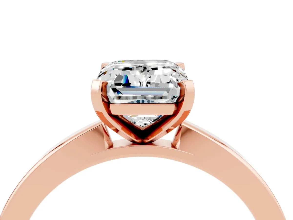 Emerald Cut Moissanite Solitaire Engagement Ring with Classic Band and Four-Prong Setting Rose gold