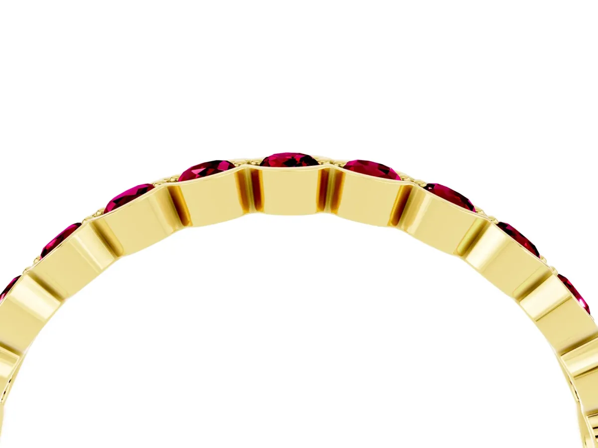 Round Garnet Bezel Set Eternity Band Yellow gold