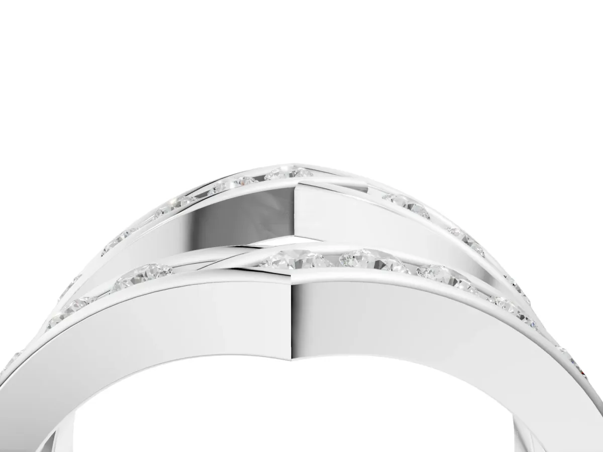 Round Diamond Channel-Set Chevron Band White gold