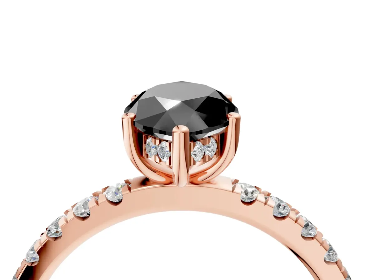 Fancy Black Marquise Cut Diamond Pave Band Solitaire Ring with Round and Prong Setting Rose gold