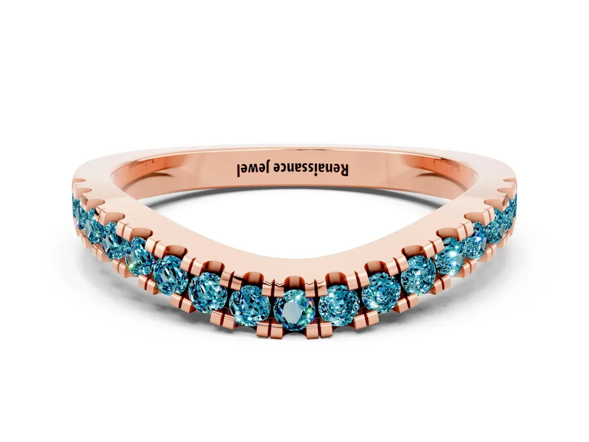 Round Blue Topaz Pavé Curved Band with Shared Prong Setting Rose gold