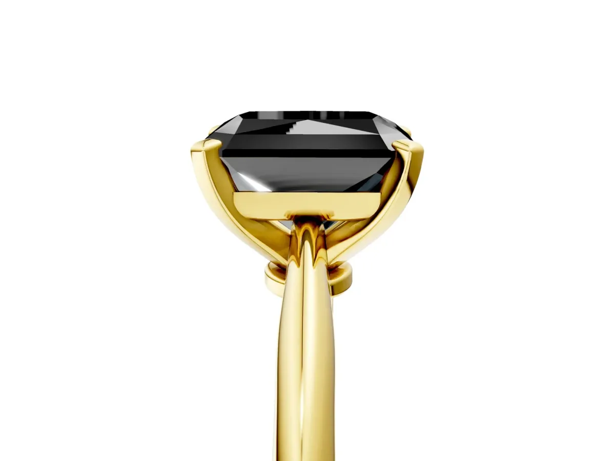 Fancy Black Radiant Cut Diamond Solitaire Engagement Ring with Classic Band and Four-Prong Setting Yellow gold