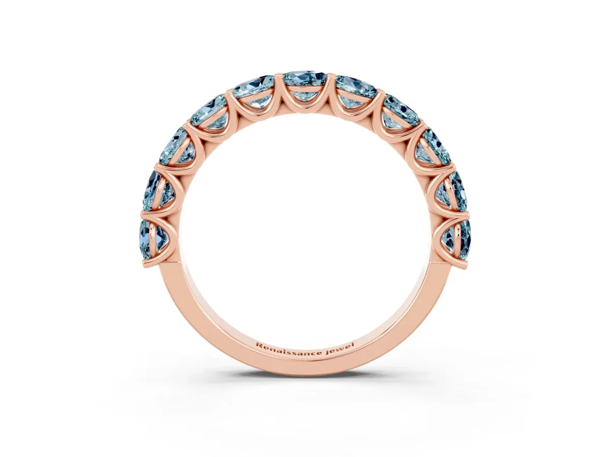 Round Aquamarine Shared Prong Eternity Band Rose gold