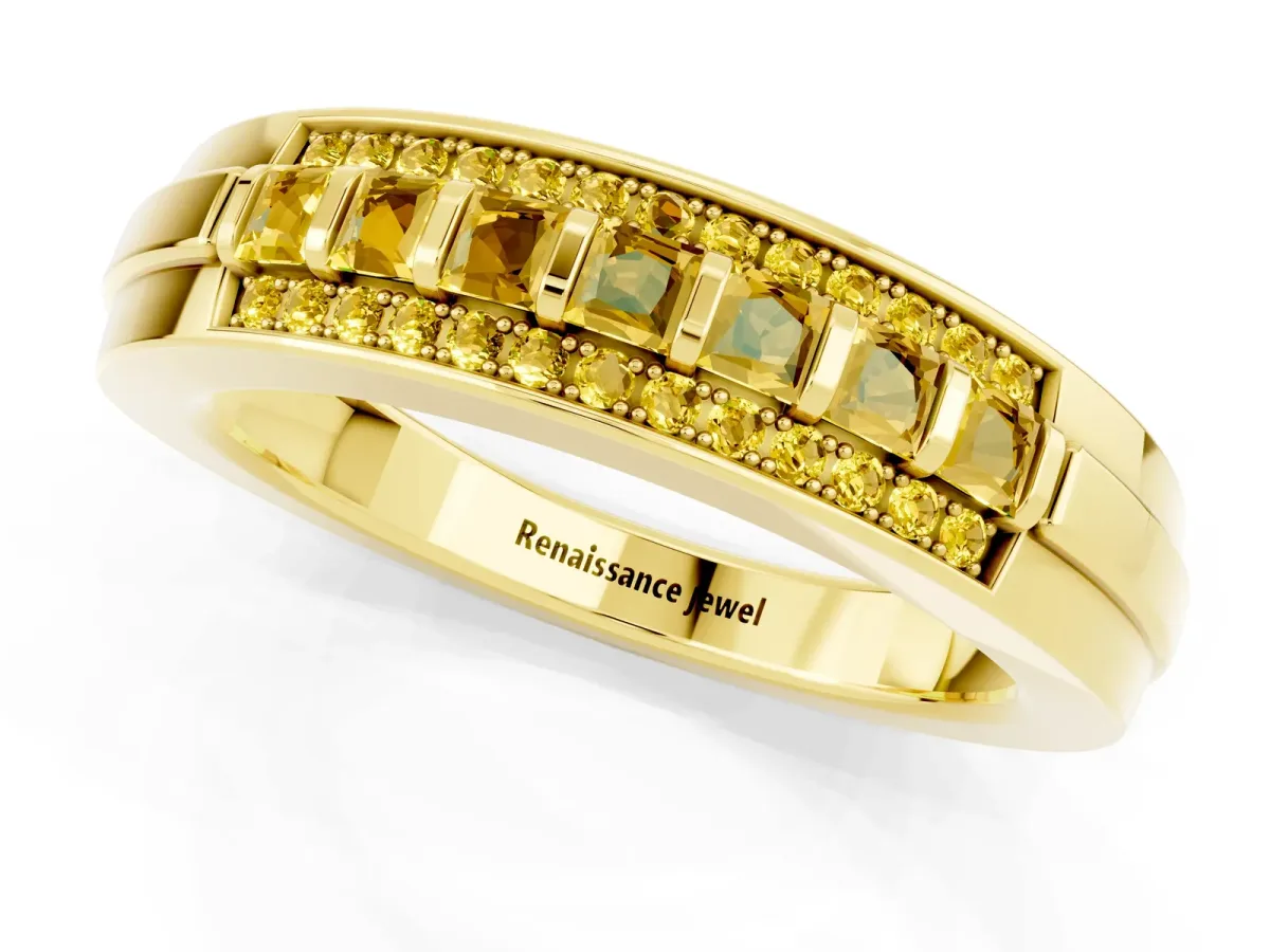 Bar-Set Princess Cut Yellow Sapphire Pavé Band Yellow gold