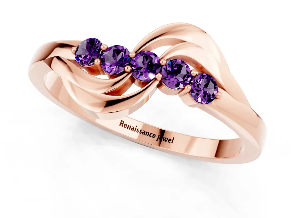 Five-Stone Round Amethyst Crossover Band with Prong Setting Rose gold
