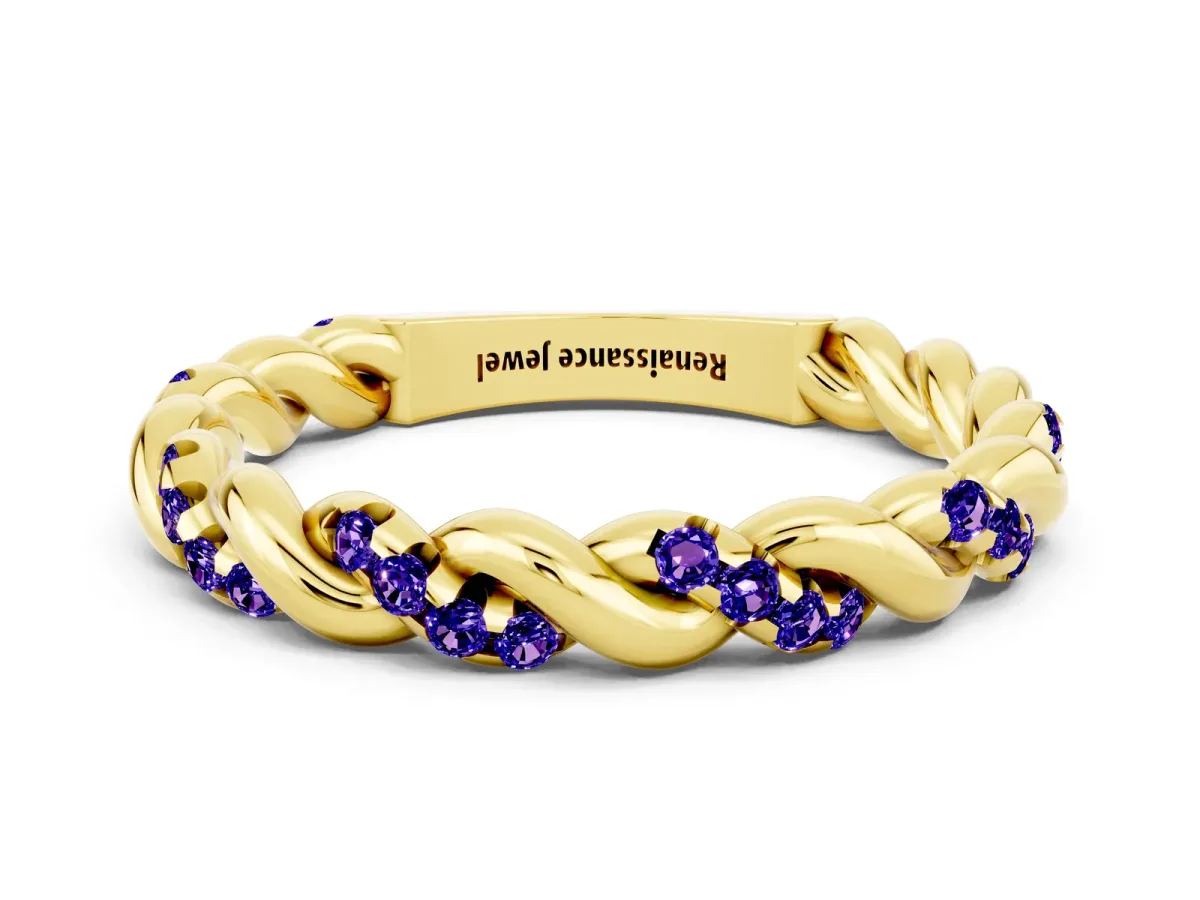Twisted Pavé Round Tanzanite Eternity Band Yellow gold