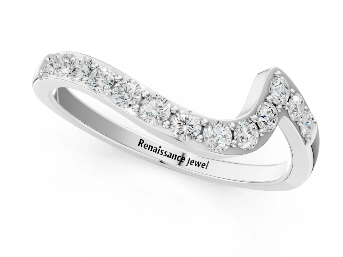 Round Diamond Pavé Chevron Wedding Band White gold