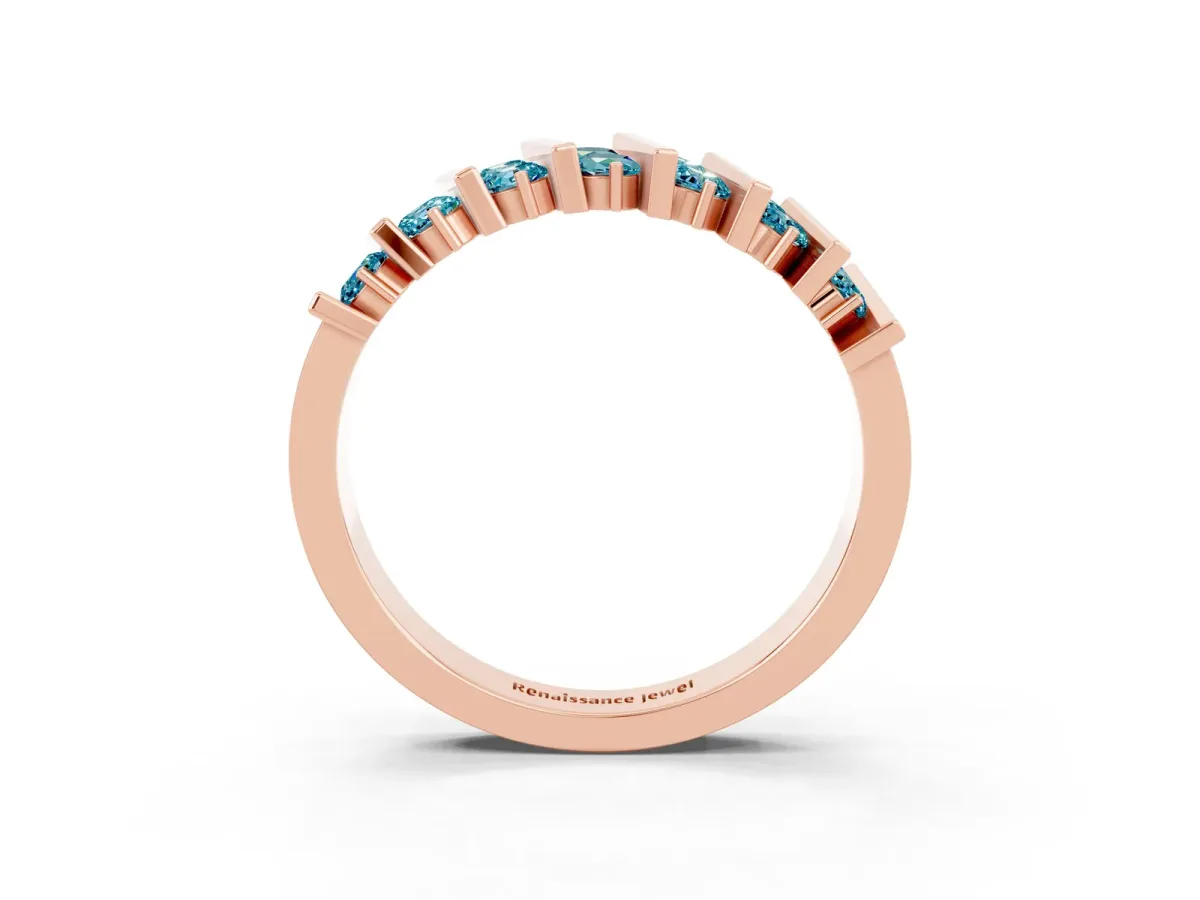 Channel Set Round Blue Topaz Anniversary Band with Vertical Prongs Rose gold
