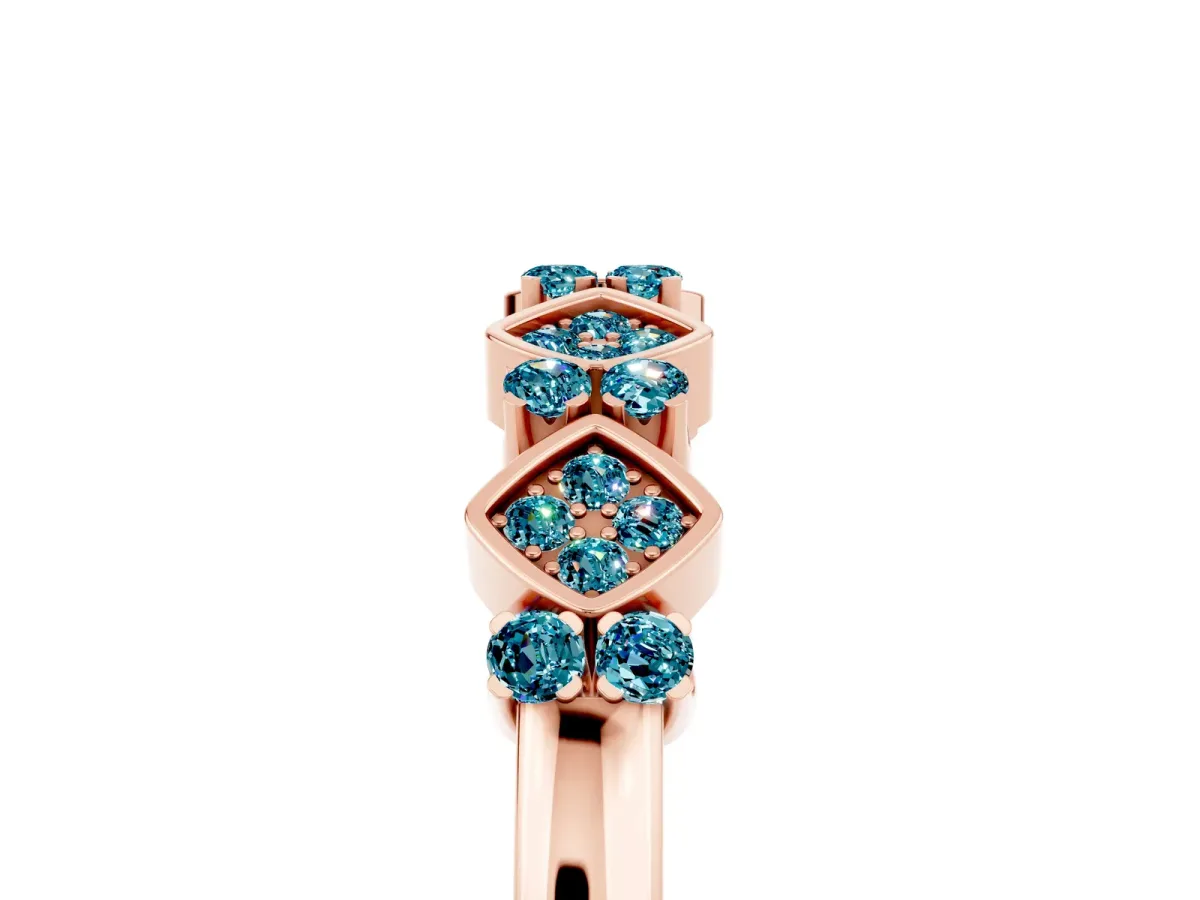 Pavé Cushion Blue Topaz Cluster Eternity Band with Prong Setting Rose gold
